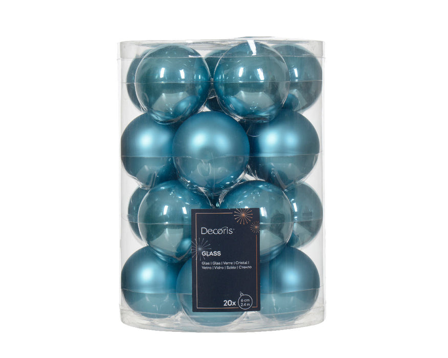 18-20 Design Glas Weihnachtskugeln 6cm Zucker-Blau Türkis Christbaum Dekokugel