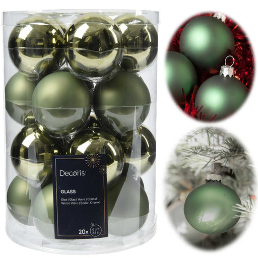 18-20 Design Glas Weihnachtskugeln 6cm Grün Rosmarin Christbaum Dekokugel