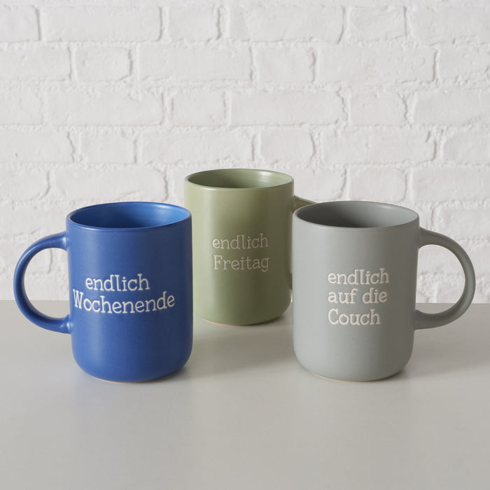 3´er Set Jumbo Kaffeebecher 420ml Spruch "Wochenende" XXL Henkelbecher Kaffeetasse