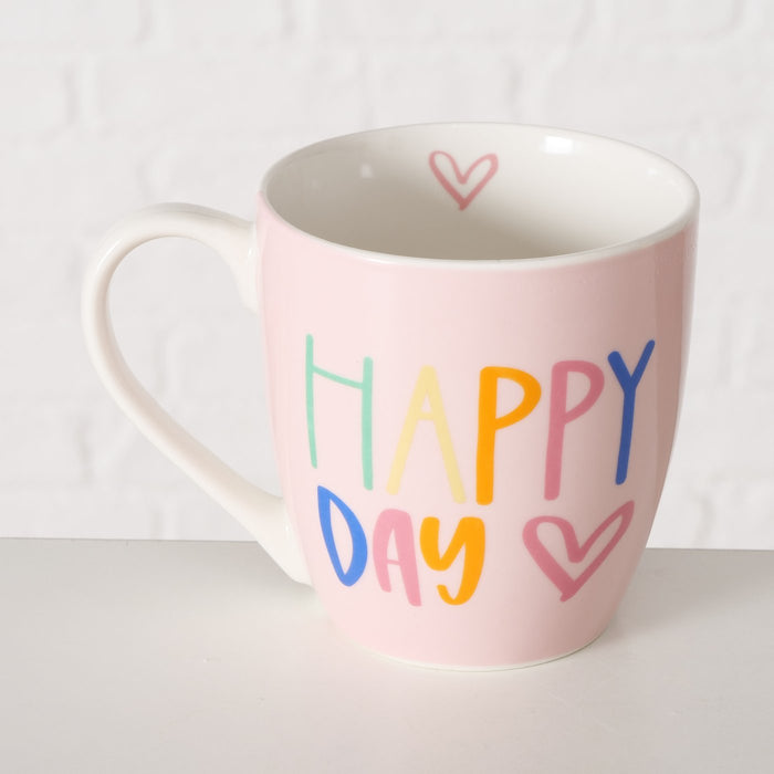 3x Jumbo Kaffeebecher 400ml Set Spruch "BE Happy" XL Henkelbecher Kaffeetasse