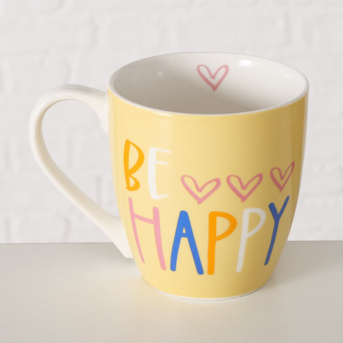 3x Jumbo Kaffeebecher 400ml Set Spruch "BE Happy" XL Henkelbecher Kaffeetasse