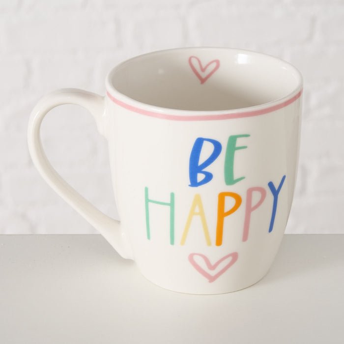 3´er Set Jumbo Kaffeebecher 400ml Spruch "BE Happy" XL Henkelbecher Kaffeetasse