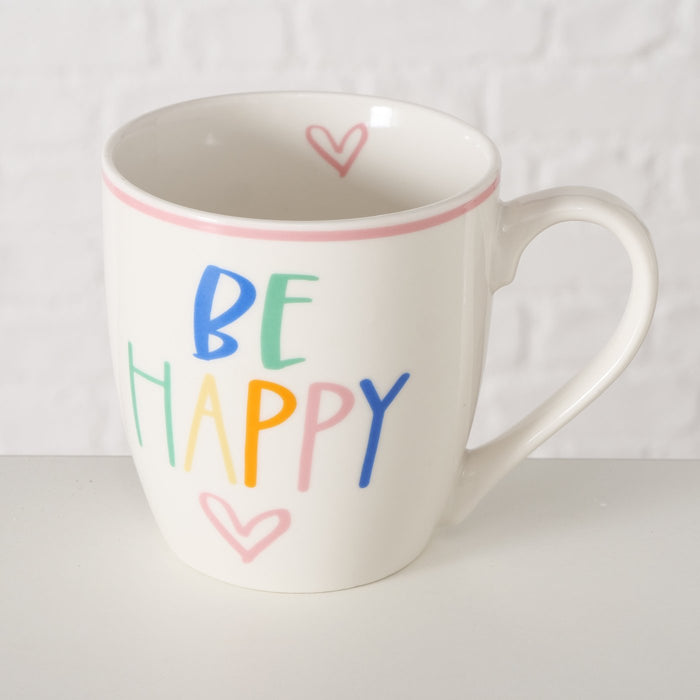 3x Jumbo Kaffeebecher 400ml Set Spruch "BE Happy" XL Henkelbecher Kaffeetasse