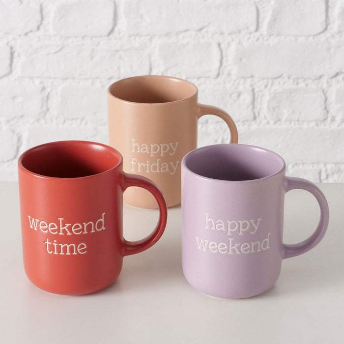 3´er Set Jumbo Kaffeebecher 420ml Spruch "Weekend" XXL Henkelbecher Kaffeetasse