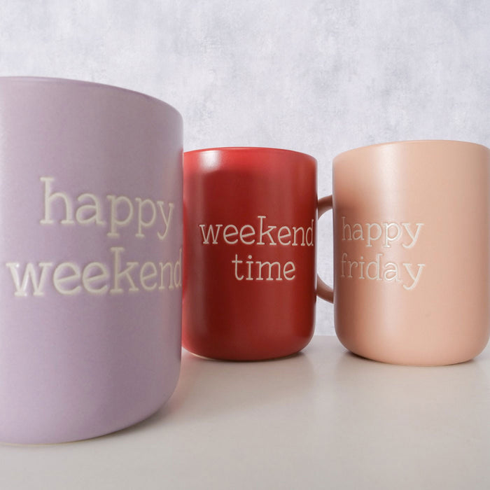 3´er Set Jumbo Kaffeebecher 420ml Spruch "Weekend" XXL Henkelbecher Kaffeetasse