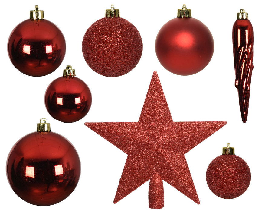 33 Christbaumkugeln Kunststoff Rot Weihnachtsrot Spitze Stern Weihnachtskugeln