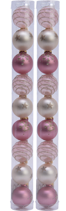 18 Design Glas Weihnachtskugeln 3cm Pink Mix Christbaum Tisch Deko-Kugel