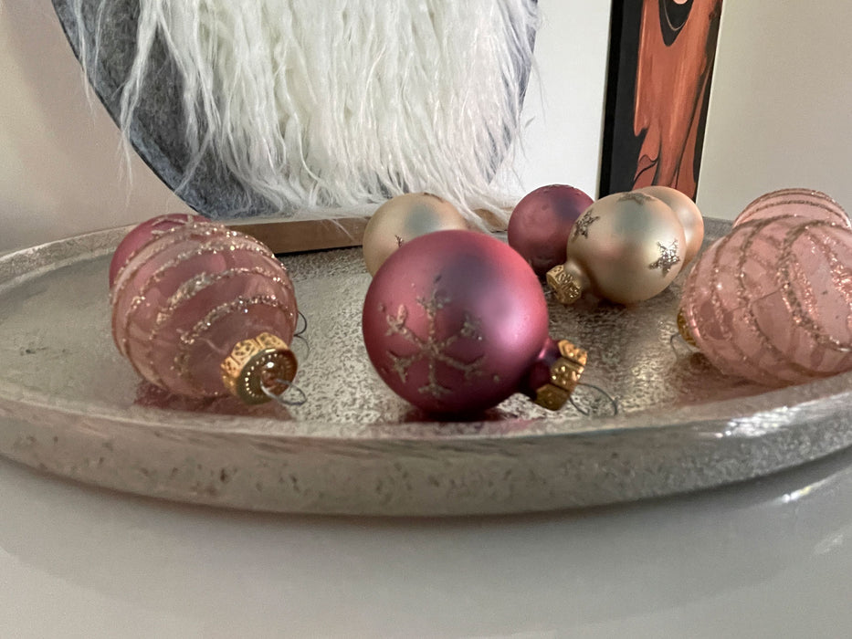 18 Design Glas Weihnachtskugeln 3cm Pink Mix Christbaum Tisch Deko-Kugel