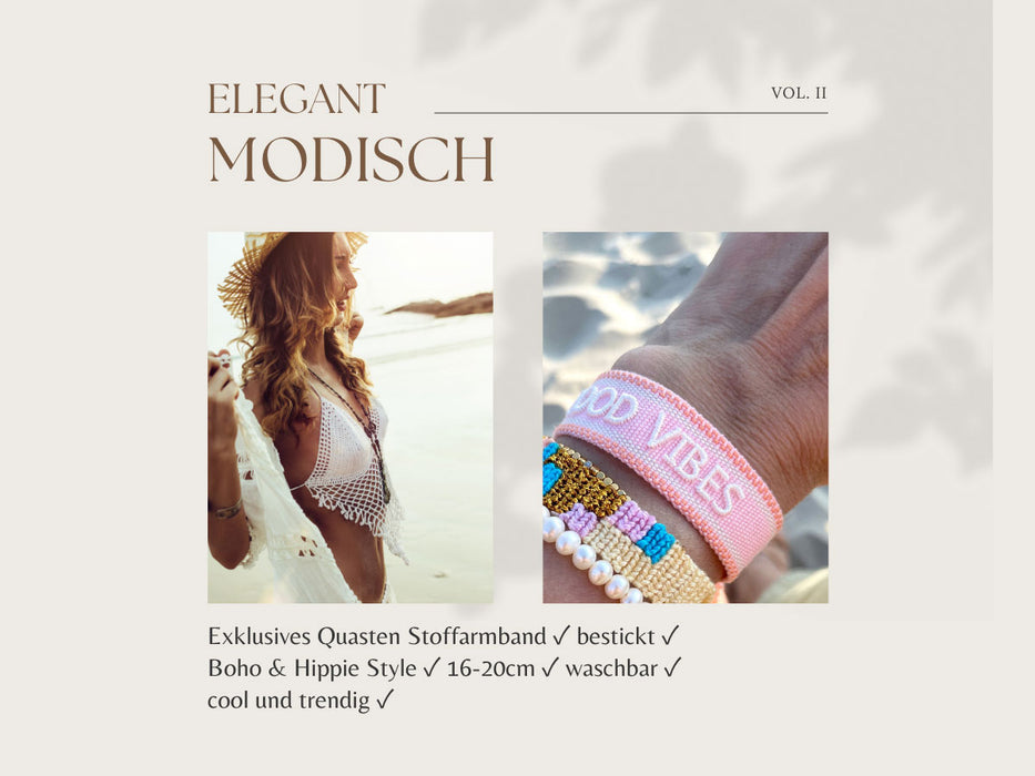 Canvas Statement Armband Summer Days Grau Neon Pink besticktes Webarmband