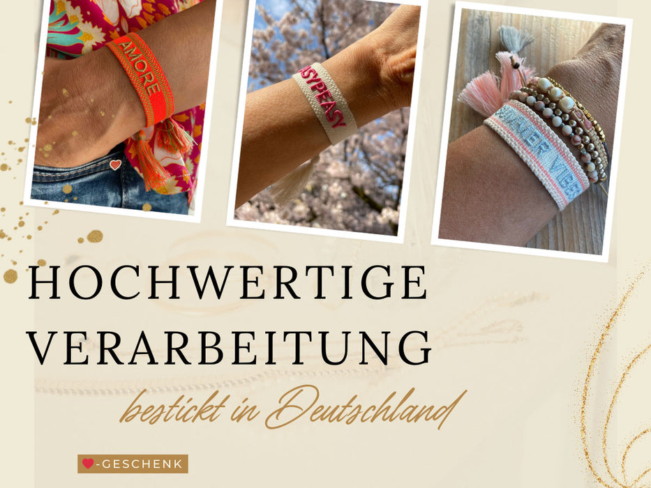 Canvas Statement Armband ❤️ Herzen ❤️ Peach Rosa Gold besticktes Webarmband