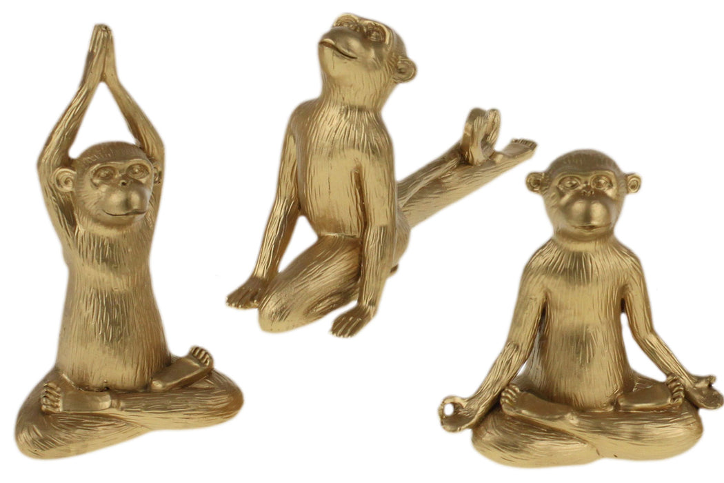 3 Yoga Affen Deko-Figur Set Monkey 11cm Skulptur Gymnastik Feng Shui Deko-Objekt