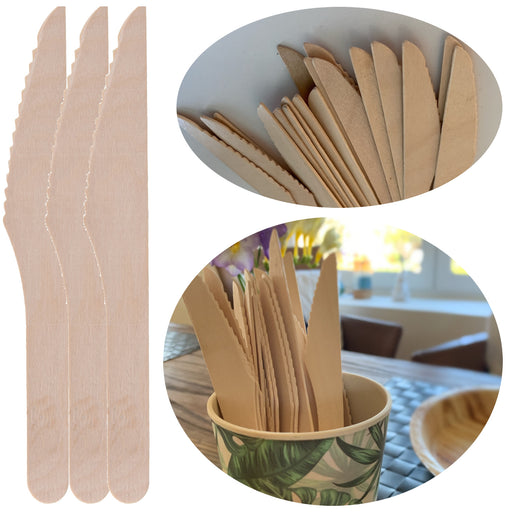 20x Bio Holz Messer 16cm Birke Besteck Einweg Party-Geschirr Nachhaltig