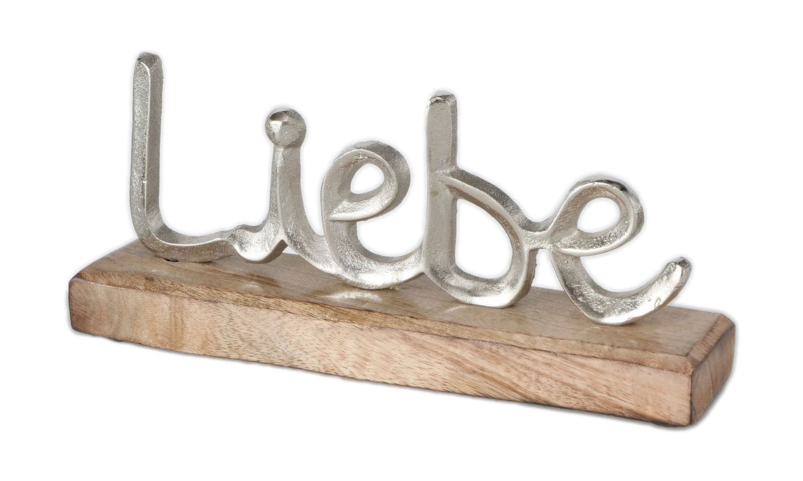 Edler Deko Aufsteller Liebe 23x12cm Mango-Holz Alu Schriftzug Tisch-Deko