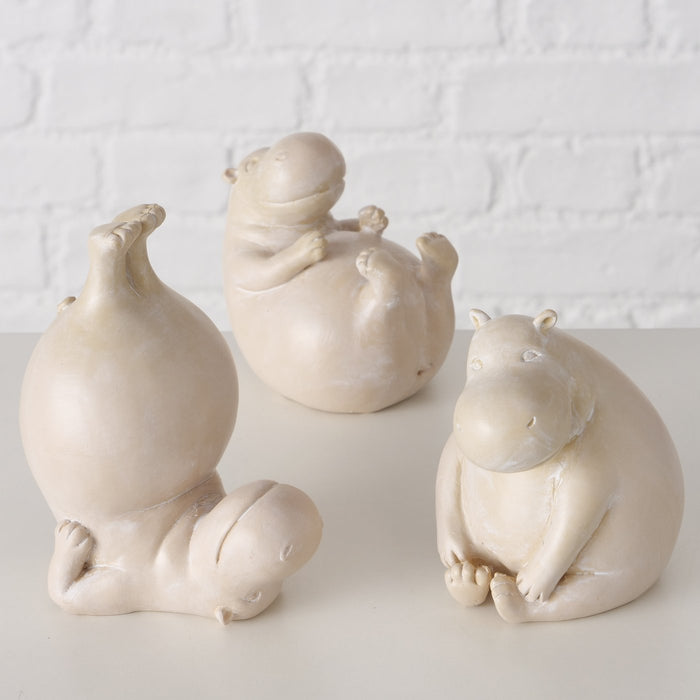 3 Yoga Deko-Figur Set Hippos XL 12cm Skulptur Gymnastik Feng Shui Deko-Objekt