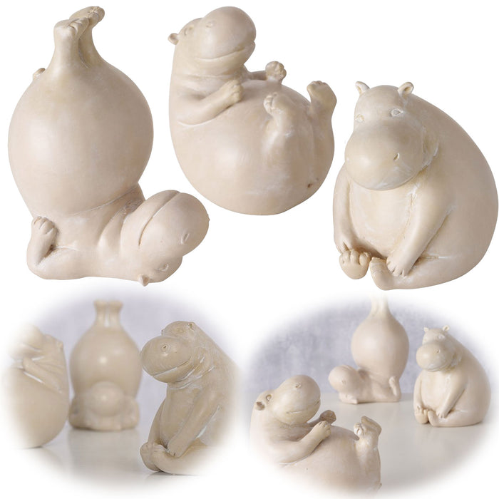 3 Yoga Deko-Figur Set Hippos XL 12cm Skulptur Gymnastik Feng Shui Deko-Objekt