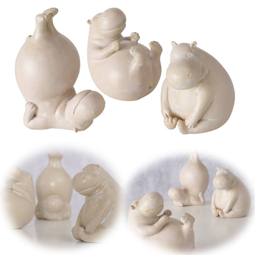 3 Yoga Deko-Figur Set Hippos 7cm Skulptur Gymnastik Feng Shui Deko-Objekt