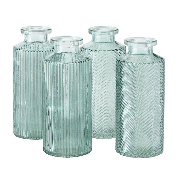 4x Retro Glas-Vase 14cm Salbei-Grün Set Blumenvase Deko Tisch-Vase Väschen