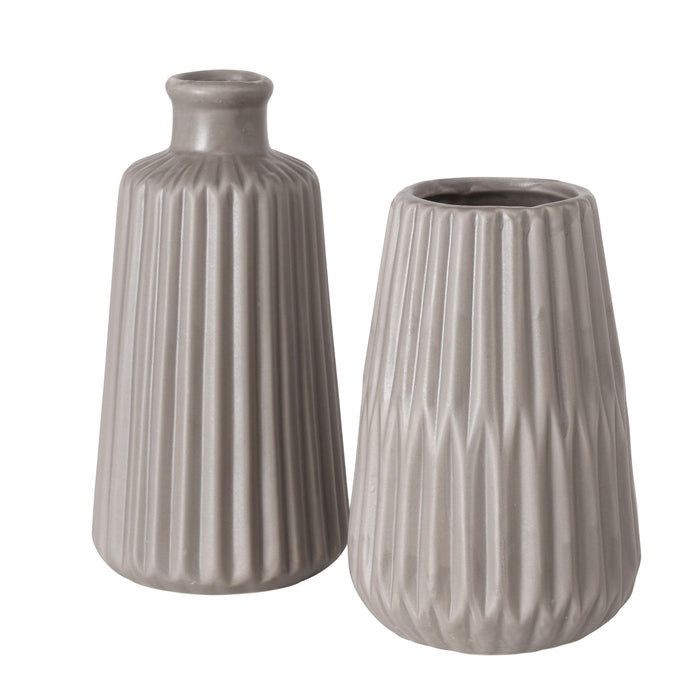 Nordic Blumen-Vase Oslo 2´er Set Creme Braun Keramik Tisch-Vase Pampasgras