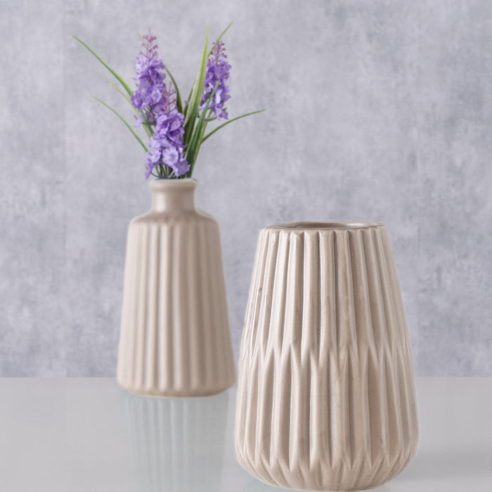 Nordic Blumen-Vase Oslo 2´er Set Creme Braun Keramik Tisch-Vase Pampasgras