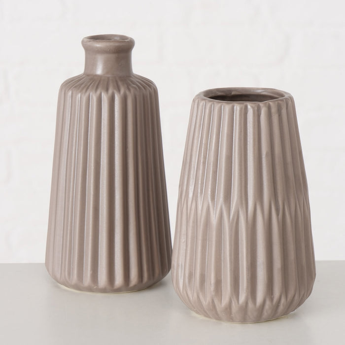 Nordic Blumen-Vase Oslo 2´er Set Creme Braun Keramik Tisch-Vase Pampasgras