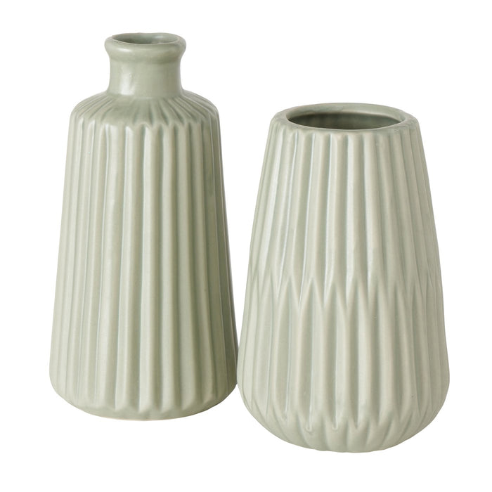 Nordic Blumen-Vase Oslo 2´er Set Creme Grün Keramik Tisch-Vase Pampasgras