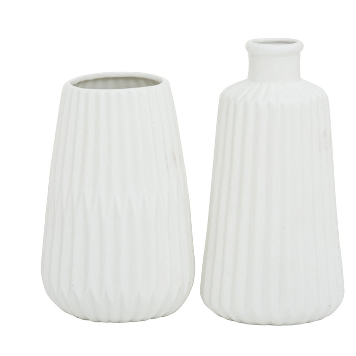 Nordic Blumen-Vase Oslo 2´er Set Creme Weiß Keramik Tisch-Vase Pampasgras