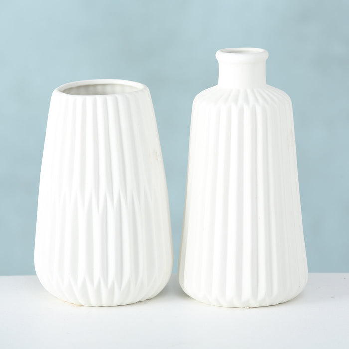 Nordic Blumen-Vase Oslo 2´er Set Creme Weiß Keramik Tisch-Vase Pampasgras