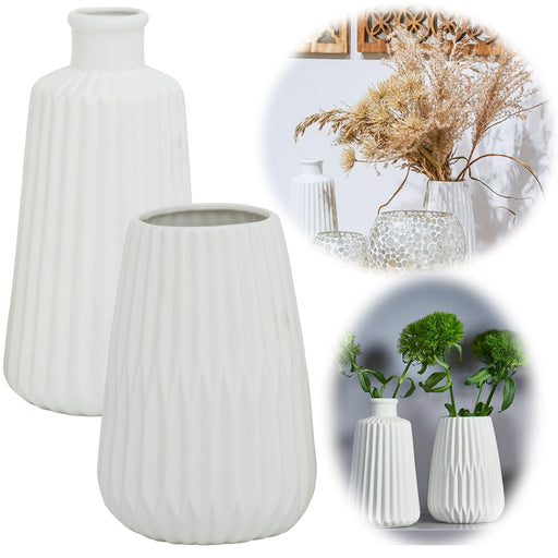 Nordic Blumen-Vase Oslo 2´er Set Creme Weiß Keramik Tisch-Vase Pampasgras