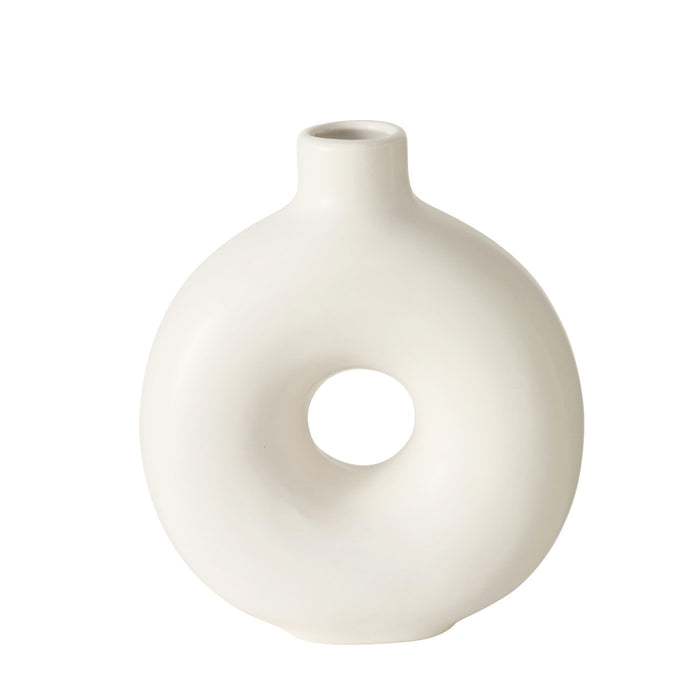 Nordic Blumen-Vase Donut 20x17cm Creme Weiß Rund Keramik Tisch-Vase Pampasgras