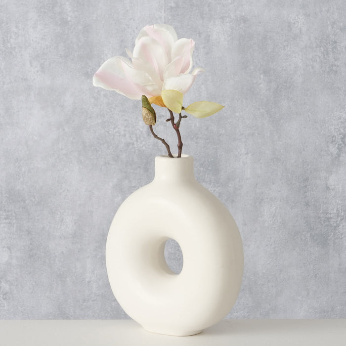 Nordic Blumen-Vase Donut 20x17cm Creme Weiß Rund Keramik Tisch-Vase Pampasgras