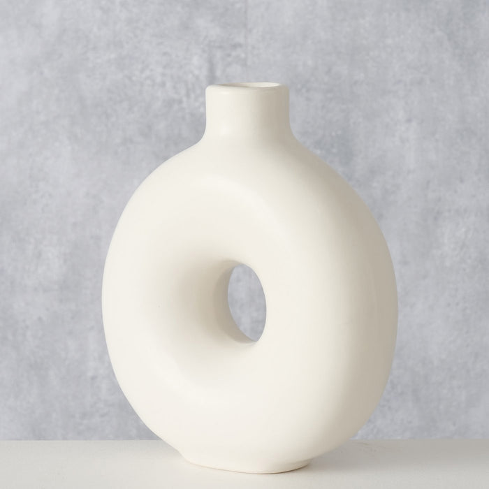 Nordic Blumen-Vase Donut 20x17cm Creme Weiß Rund Keramik Tisch-Vase Pampasgras