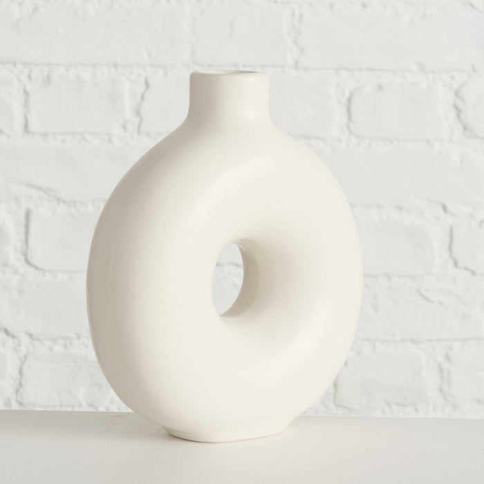 Nordic Blumen-Vase Donut 20x17cm Creme Weiß Rund Keramik Tisch-Vase Pampasgras