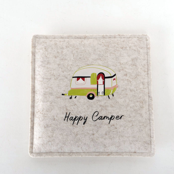 Filz Sitzkissen Happy Camper 35x35cm Beige Deko-Kissen Stuhlkissen Quadratisch