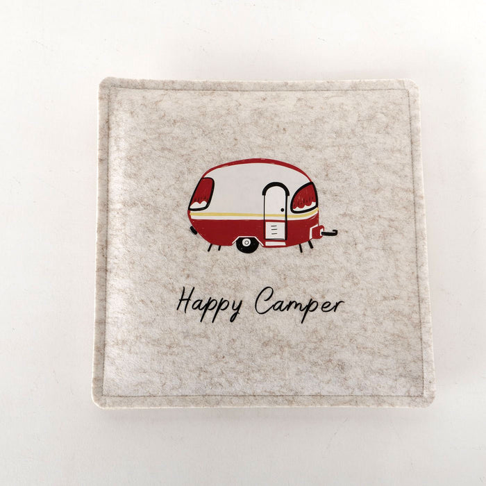 Filz Sitzkissen Happy Camper 35x35cm Beige Deko-Kissen Stuhlkissen Quadratisch