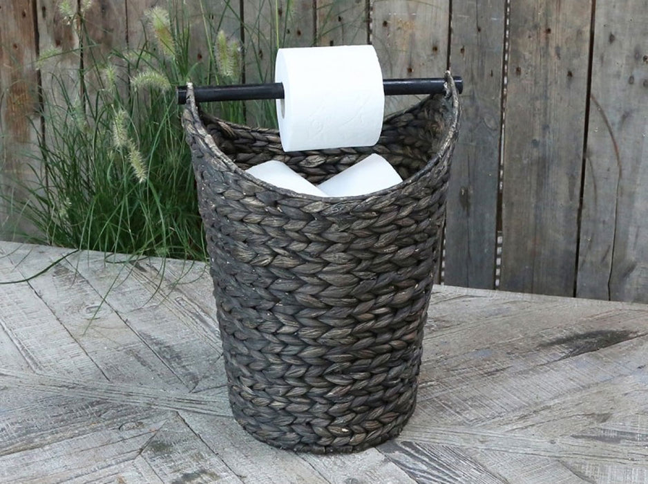 Toilettenpapier-Ständer Deko-Korb Shabby Grau 40cm Rattan Look Klorollen-Halter