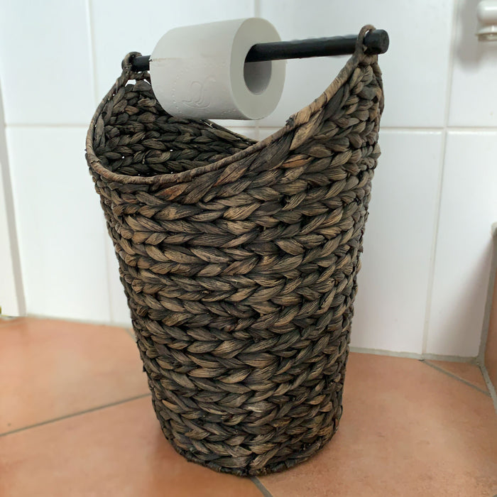 Toilettenpapier-Ständer Deko-Korb Shabby Grau 40cm Rattan Look Klorollen-Halter