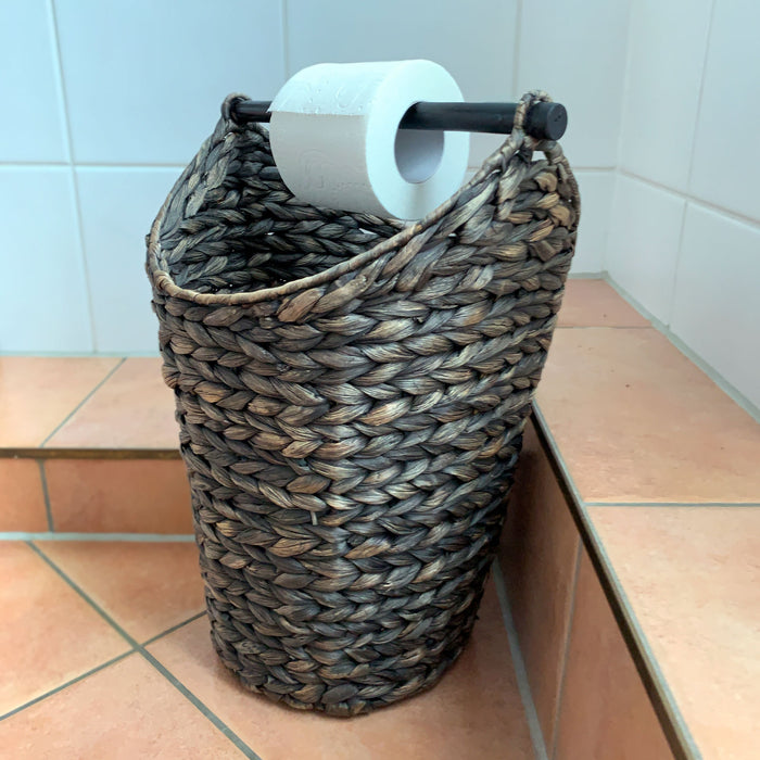 Toilettenpapier-Ständer Deko-Korb Shabby Grau 40cm Rattan Look Klorollen-Halter