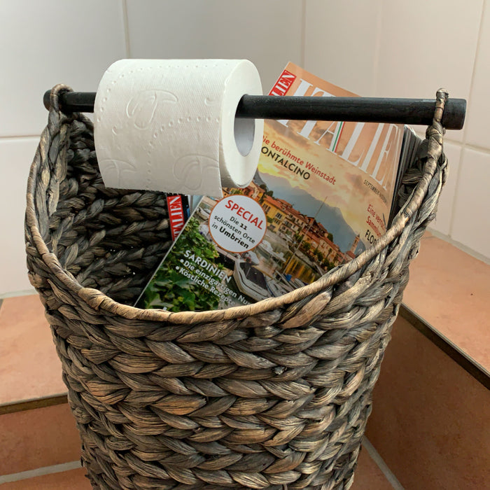 Toilettenpapier-Ständer Deko-Korb Shabby Grau 40cm Rattan Look Klorollen-Halter