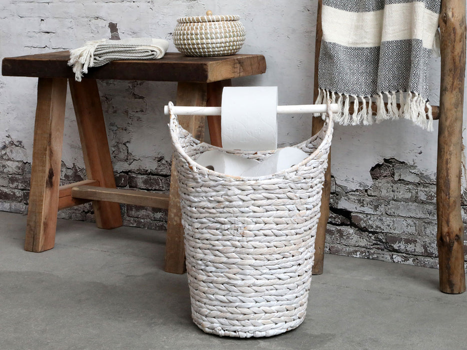 Toilettenpapier-Ständer Deko-Korb Shabby Weiß 40cm Rattan Look Klorollen-Halter