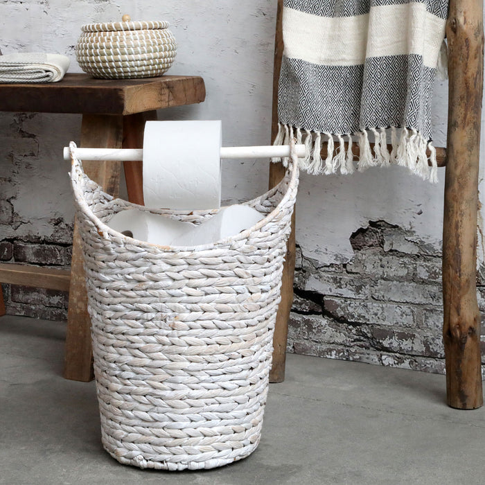 Toilettenpapier-Ständer Deko-Korb Shabby Weiß 40cm Rattan Look Klorollen-Halter