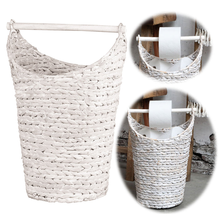 Toilettenpapier-Ständer Deko-Korb Shabby Weiß 40cm Rattan Look Klorollen-Halter