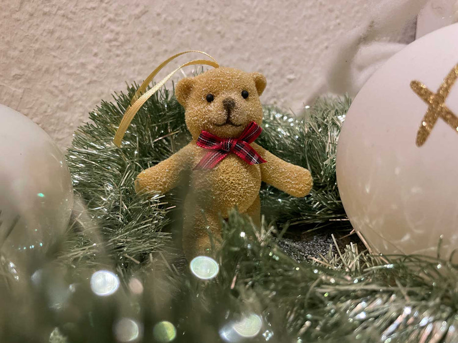 4x Kinder Christbaum-Hänger Teddy Bär 8cm Baumschmuck Weihnachts-Deko