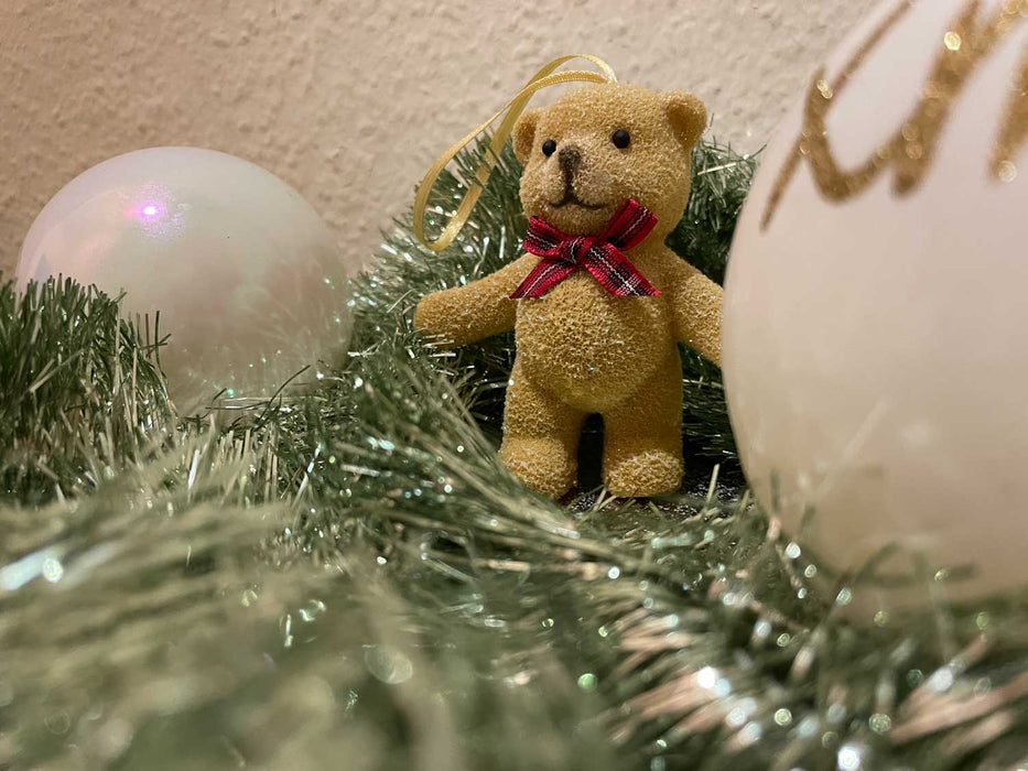 4x Kinder Christbaum-Hänger Teddy Bär 8cm Baumschmuck Weihnachts-Deko