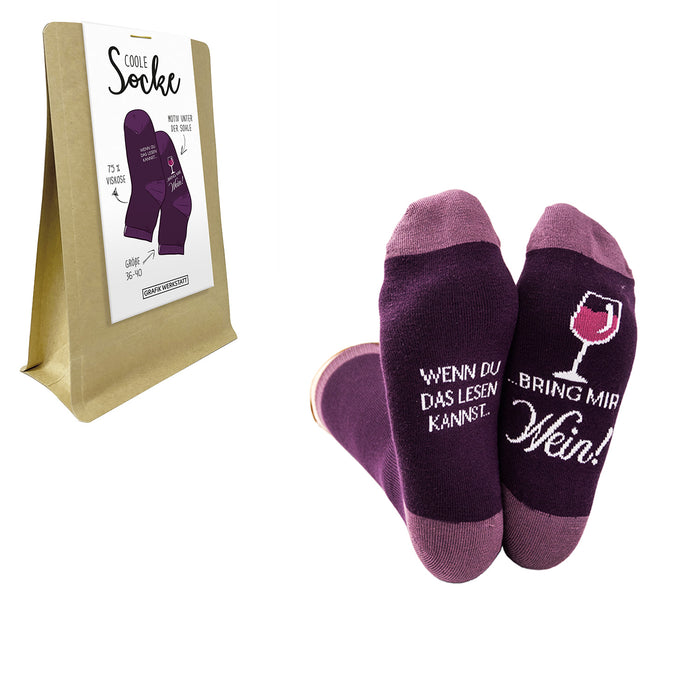 Coole lustige Socke Gr. 36-40 Spruch "bring mir Wein" Damen Witzig Geschenk