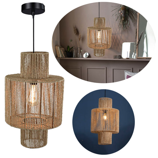 Boho Hängelampe Mumbai Rattan Ø30cm E27 Pendelleuchte Korb-Lampe Deckenleuchte