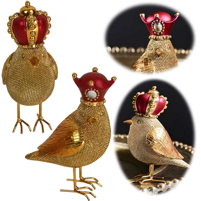 Exklusive Deko Figuren Royale Vögel Krone 13x9cm Rot Gold Skulptur Objekt