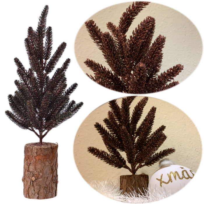 Deko Weihnachtsbaum 34cm Braun Kupfer Holz Sockel Tannenbaum Tisch-Deko