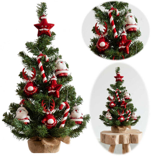 Deko Weihnachtsbaum 60cm Grün Rot geschmückt Sockel Tannenbaum Tisch Dekoration