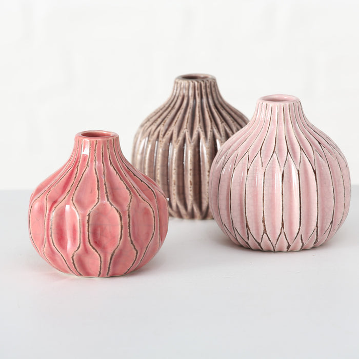 3x Tischvase 11cm Set Rose Blumenvase Deko-Flasche Glasvase