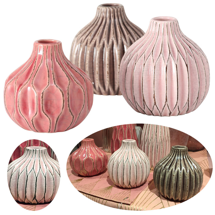 3x Tischvase 11cm Set Rose Blumenvase Deko-Flasche Glasvase